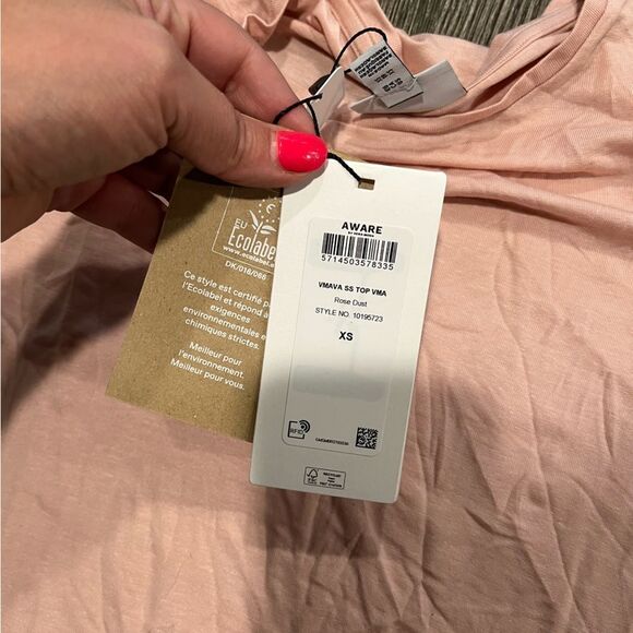 NWT Aware Vero Moda Short Sleeve T-Shirt Tencel Rose Dust Size XS - Picture 5 of 7